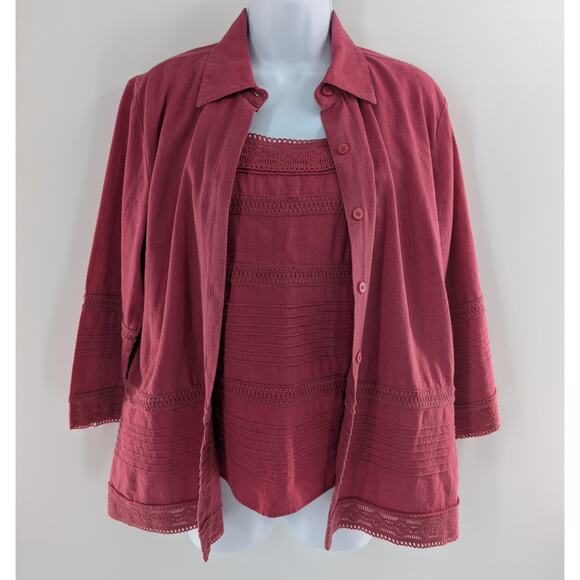 Christopher & Banks Smocked Linen Top Jacket Combo - Picture 1 of 16